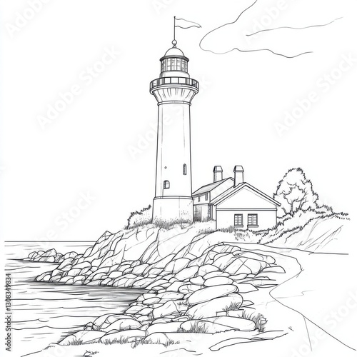 Lighthouse drawing for kids coastal peninsula coloring page realistic style outdoor scene educational fun