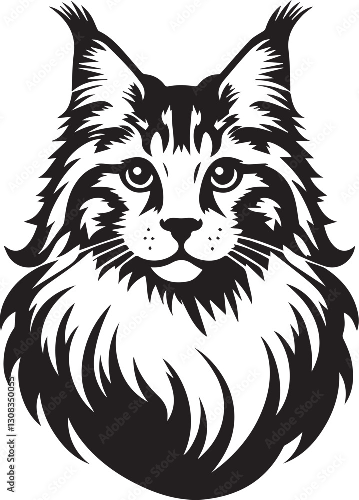 Maine coon cat vector in black and white Maine coon cat vector in black and white