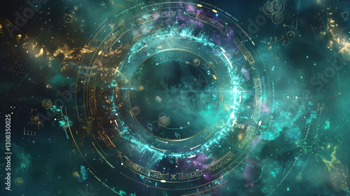 Mystical Portal with Swirling Light Energy and Glowing Symbols