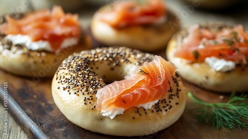 Bagels with smoked salmon cream cheese and dill