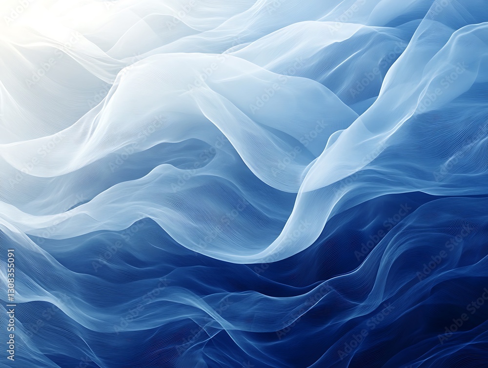 Fototapeta premium Abstract blue fabric waves, flowing silk texture.