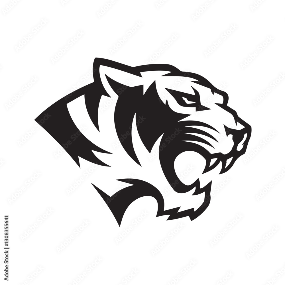 Obraz premium Tiger head silhouette vector on white background 