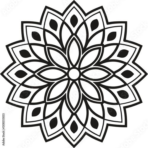 Intricate Black Mandala Vector Pattern, High-Quality Boho Design for Decorative Illustrations