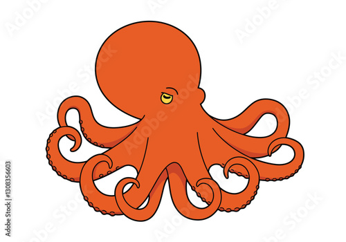 Orange octopus clipart. An orange octopus with a large head and eight curled tentacles. Vector illustration design.