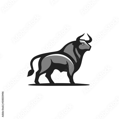 Black and grey bull vector isolated on white background.