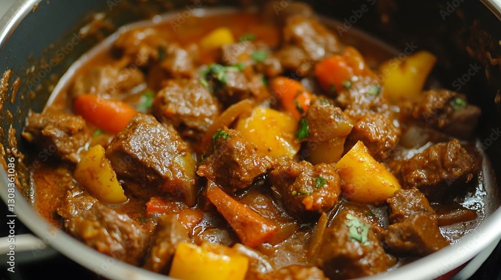 Beef in spicy sauce with red and yellow pepper Beef in spicy sauce with red and yellow pepper