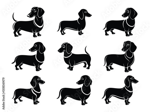Cute dachshund sausage dog illustrations silhouette isolated on white background