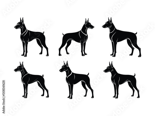 Doberman guard dog illustrations silhouette isolated on white background