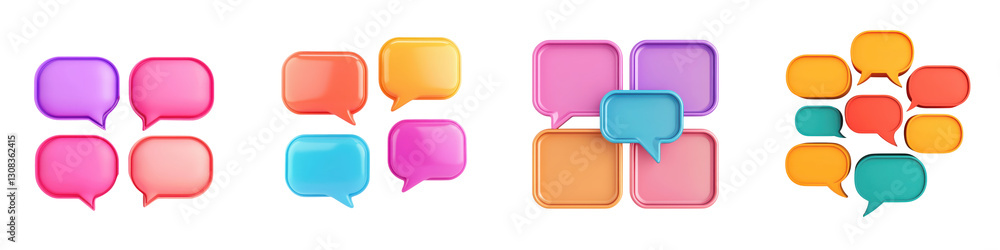 Colorful speech bubbles chat messages and communication symbols for social media online sharing and business presentation concepts Colorful speech bubbles chat messages and communication symbols for social media online sharing and business presentation concepts