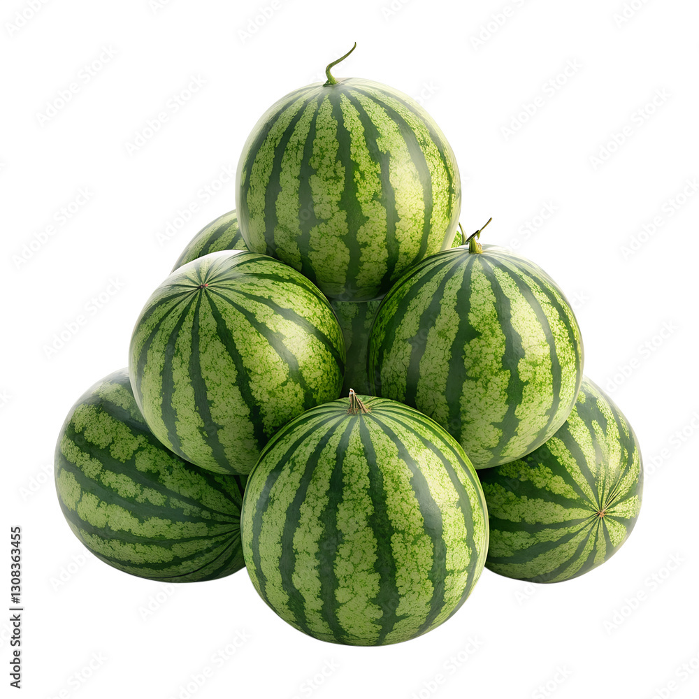 Fresh Ripe Watermelons Stacked in a Pyramid Isolated on White Fresh Ripe Watermelons Stacked in a Pyramid Isolated on White
