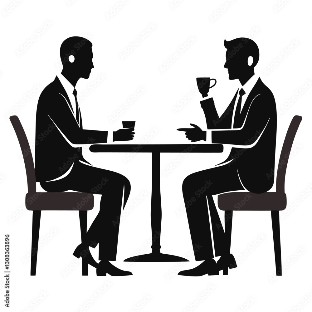 Business Discussion. Vector cartoon illustration in a flat style of a group of diverse people leading a discussion at a table near a whiteboard with charts and graphs. Business Discussion. Vector cartoon illustration in a flat style of a group of diverse people leading a discussion at a table near a whiteboard with charts and graphs.