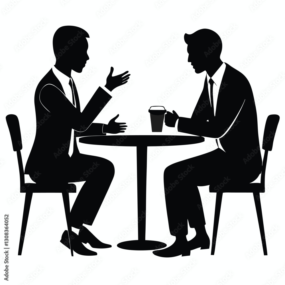 Business Discussion. Vector cartoon illustration in a flat style of a group of diverse people leading a discussion at a table near a whiteboard with charts and graphs. Business Discussion. Vector cartoon illustration in a flat style of a group of diverse people leading a discussion at a table near a whiteboard with charts and graphs.