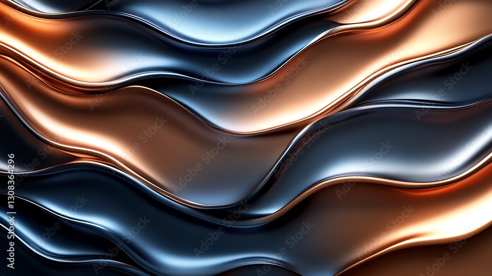 Obraz premium Abstract metallic waves, bronze and blue.