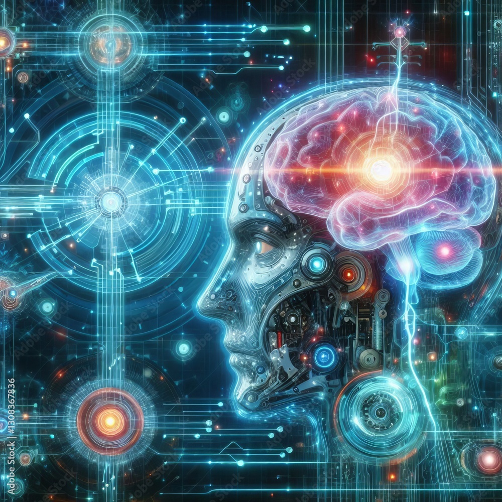 Obraz premium Neurotech Futurism Brain computer interfaces and the merging of