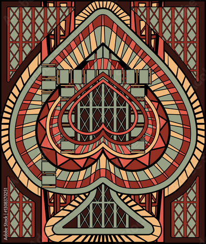 Casino Spades poker card art deco style, vector illustration