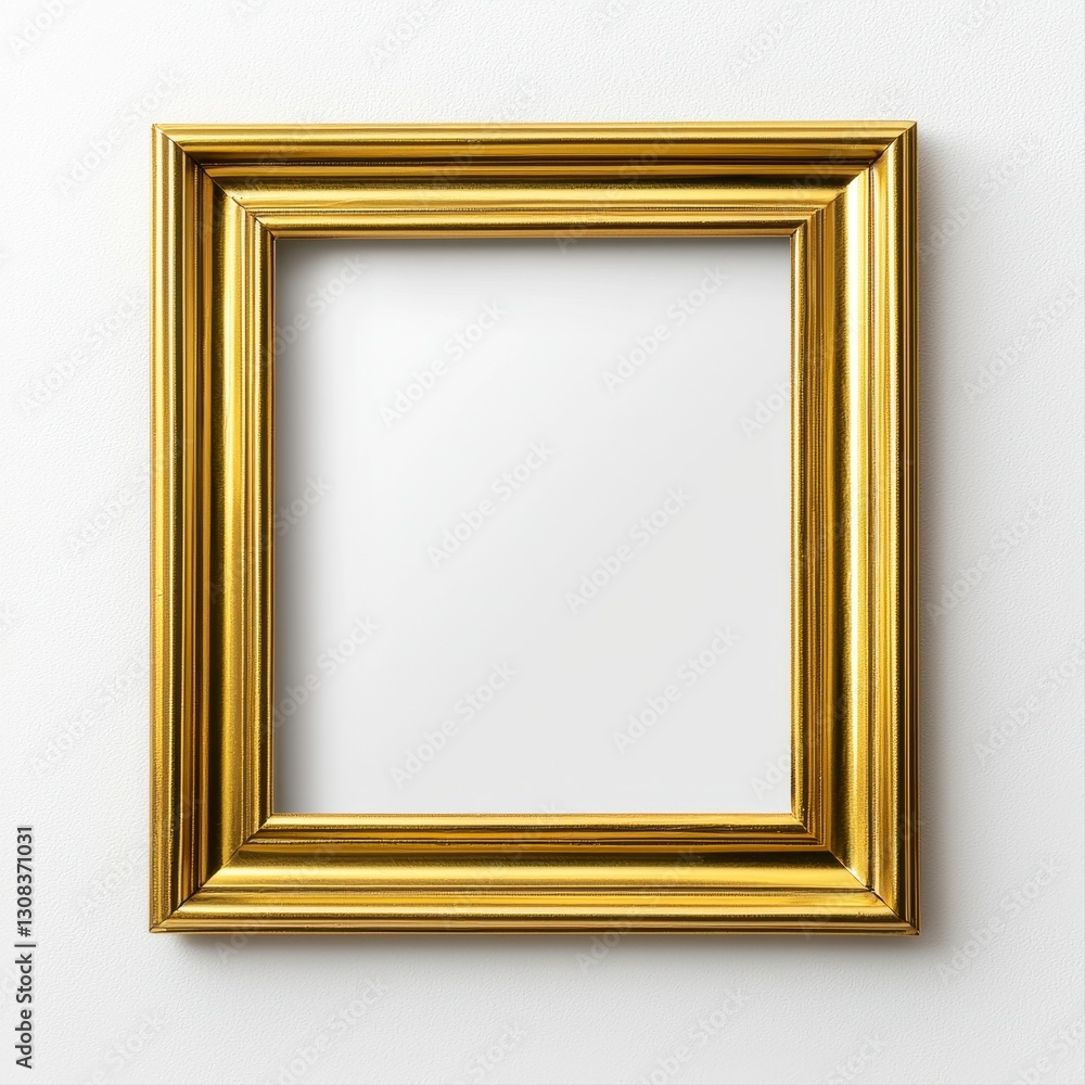 A stunning gold frame mounted on a bright white wall, creating a striking contrast that enhances interior design elements A stunning gold frame mounted on a bright white wall, creating a striking contrast that enhances interior design elements