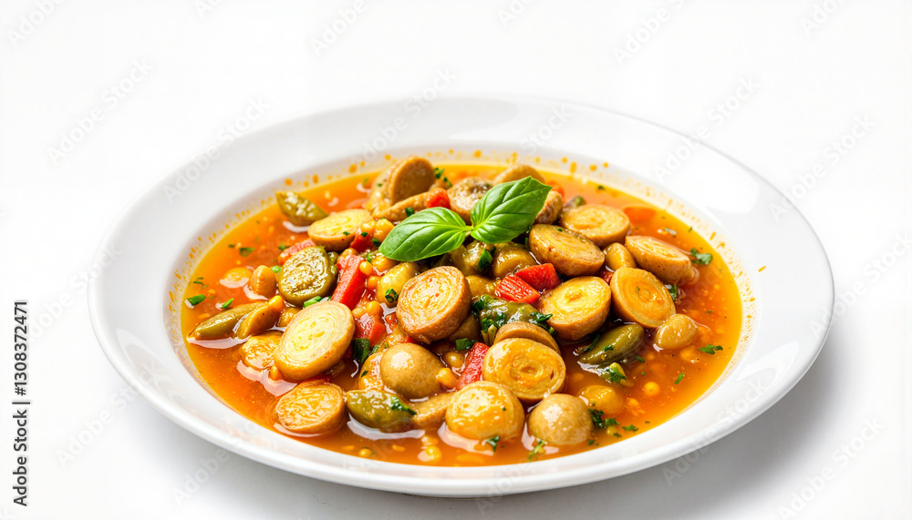 Appetizing dish of vegetable stew with basil, culinary art Appetizing dish of vegetable stew with basil, culinary art