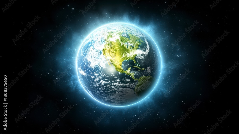 Obraz premium Glowing Pixel Earth in Dark Space