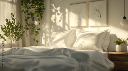 A Cozy and Clean Bedroom with Bright Light and White Bedding