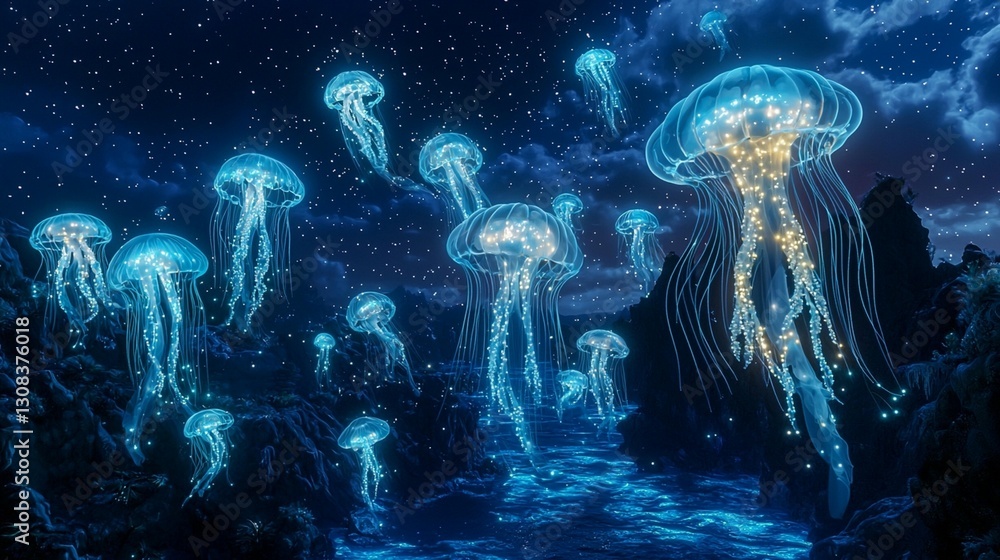 Glowing Jellyfish Night Glowing Jellyfish Night