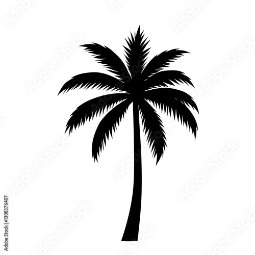 Palm tree cartoon illustration icon, black silhouette vector