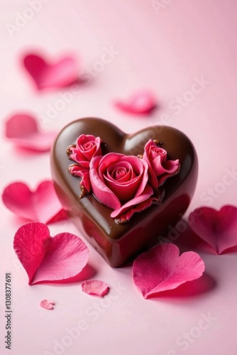 Heart chocolates, rose watercolor, petals Dreamy Valentine's Day , hearts, luxury