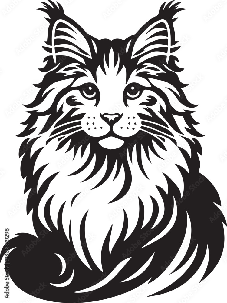 Maine coon cat vector in black and white Maine coon cat vector in black and white