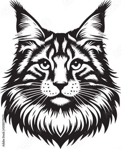 Maine coon cat vector in black and white