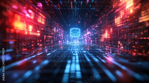 Wallpaper Mural Abstract view of a tunnel illuminated by red and blue lights creating a dynamic and futuristic environment Torontodigital.ca