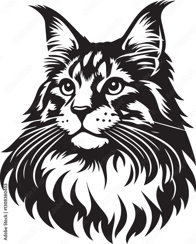 Maine coon cat vector in black and white Maine coon cat vector in black and white