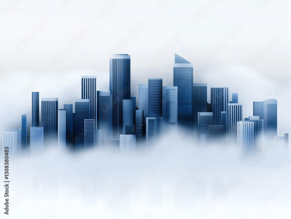 Mysterious cityscape with skyscrapers emerging from the fog creating a stunning urban silhouette against the sky Mysterious cityscape with skyscrapers emerging from the fog creating a stunning urban silhouette against the sky