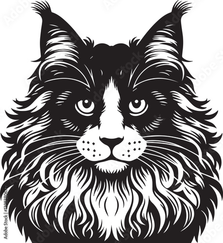 Maine coon cat vector in black and white
