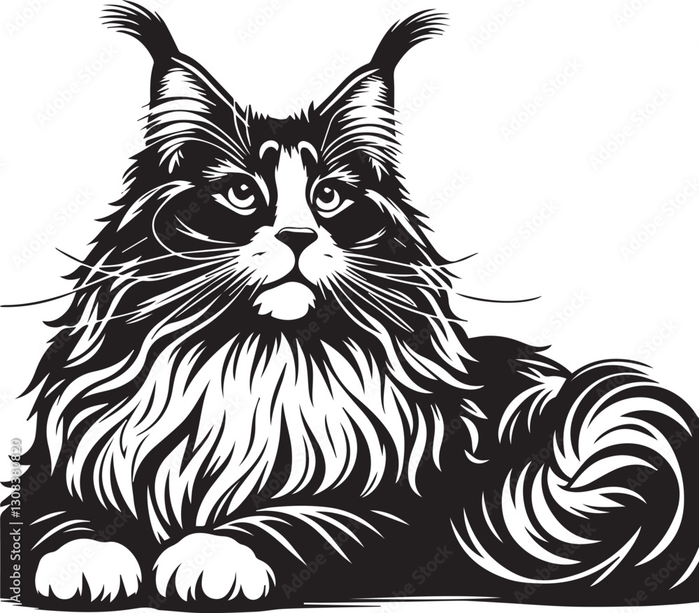 Maine coon cat vector in black and white Maine coon cat vector in black and white