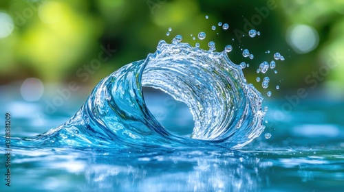 Wallpaper Mural Water splash twists into a wave outdoors with greenery bokeh in the background Torontodigital.ca