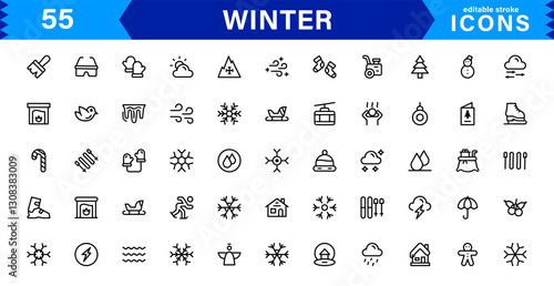 Seasonal Winter Icons. Scalable Illustrations for Snowflakes, Ice, Winter Sports, and Cozy Winter Activities