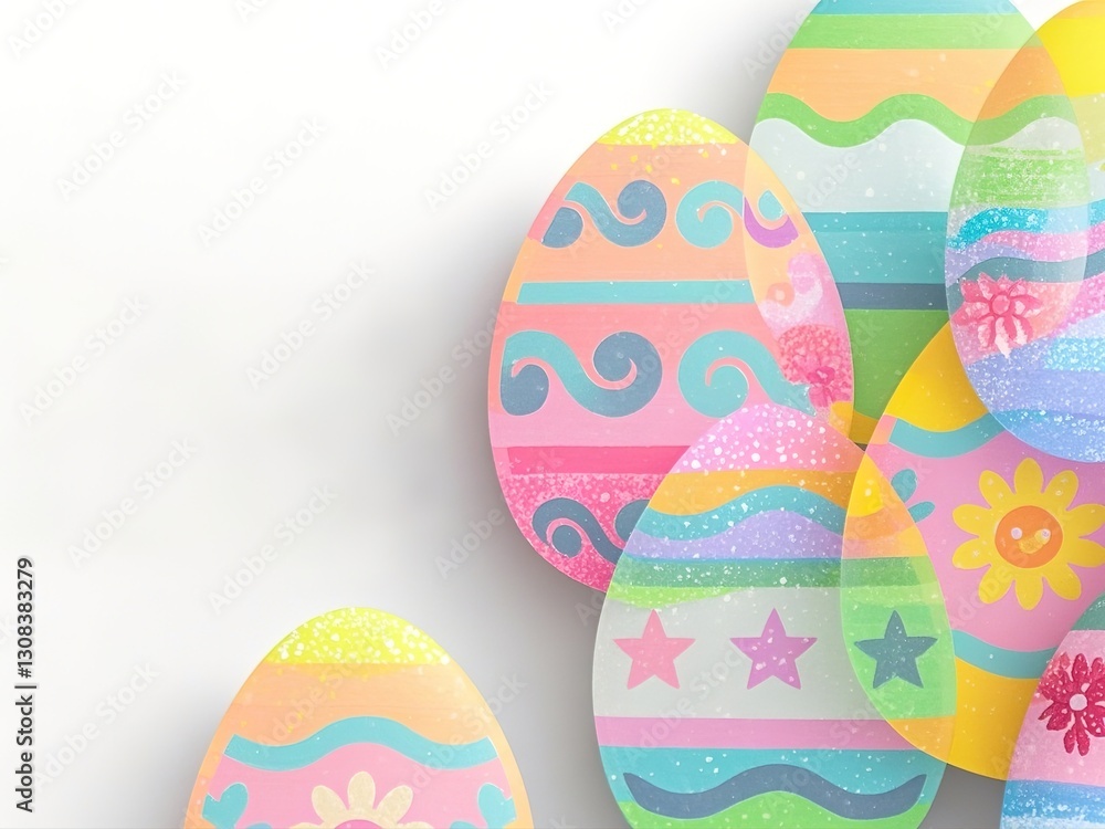 colorful easter eggs, white background, editable template suitable for commercial or event use colorful easter eggs, white background, editable template suitable for commercial or event use