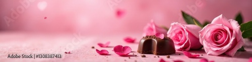 Pink roses, chocolate, banner Happy Valentine's Day backdrop , digital, clipart
