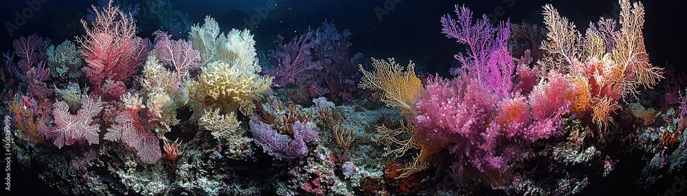 Fototapeta premium A vibrant underwater coral reef showcasing a stunning array of colorful corals in a peaceful marine environment.