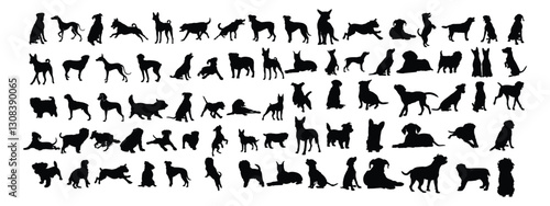 Playful dog silhouettes in various poses, perfect for animal lovers