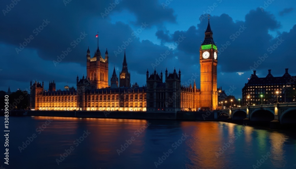 Fototapeta premium Big Ben & Palace of Westminster, nocturnal view, tourism, city lights