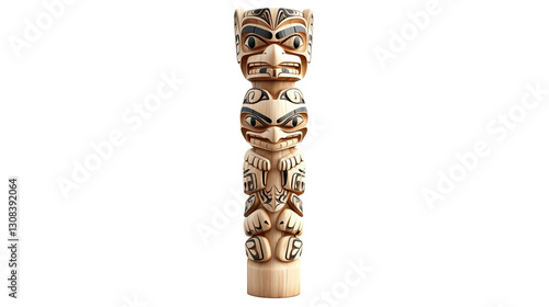 Obraz na płótnie A tall wooden pole with carved faces on it w salonie
