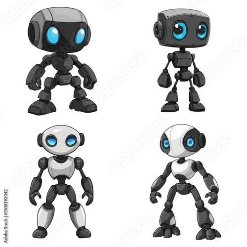 set of Cute Robot Characters