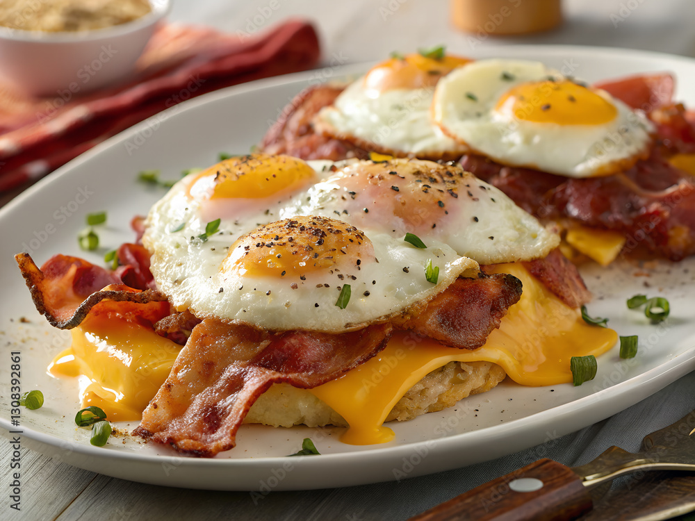 fried eggs with bacon and cheese