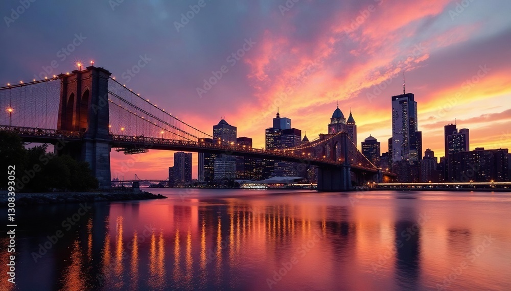 Fototapeta premium Golden hour light bathes Zakim Bridge cables, Boston skyline , panorama, travel, water
