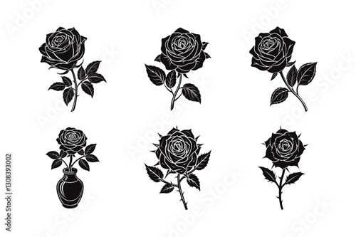 set of black roses Vector Silhouette illustration