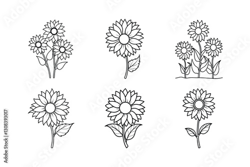 set of Flower Vector Outline
