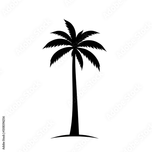 Palm tree cartoon illustration icon, black silhouette vector