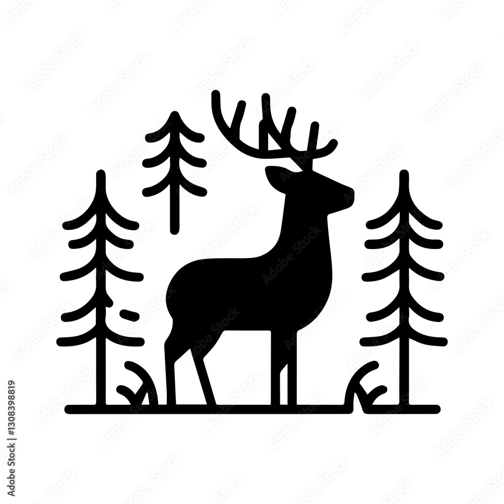 Simple Flat Deer in the Forest Vector Illustration & Logo Design Simple Flat Deer in the Forest Vector Illustration & Logo Design