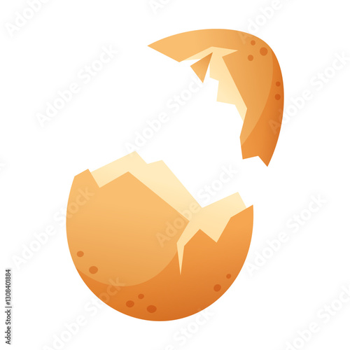 Cracked and broken eggshell, open shell of brown chicken egg. Hatching or cooking, breaking eggshell to get nutritious product. Organic waste. Garbage sorting, recycling.