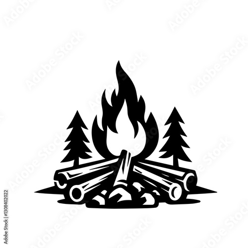 Simple Flat Campfire Vector Illustration & Logo Design